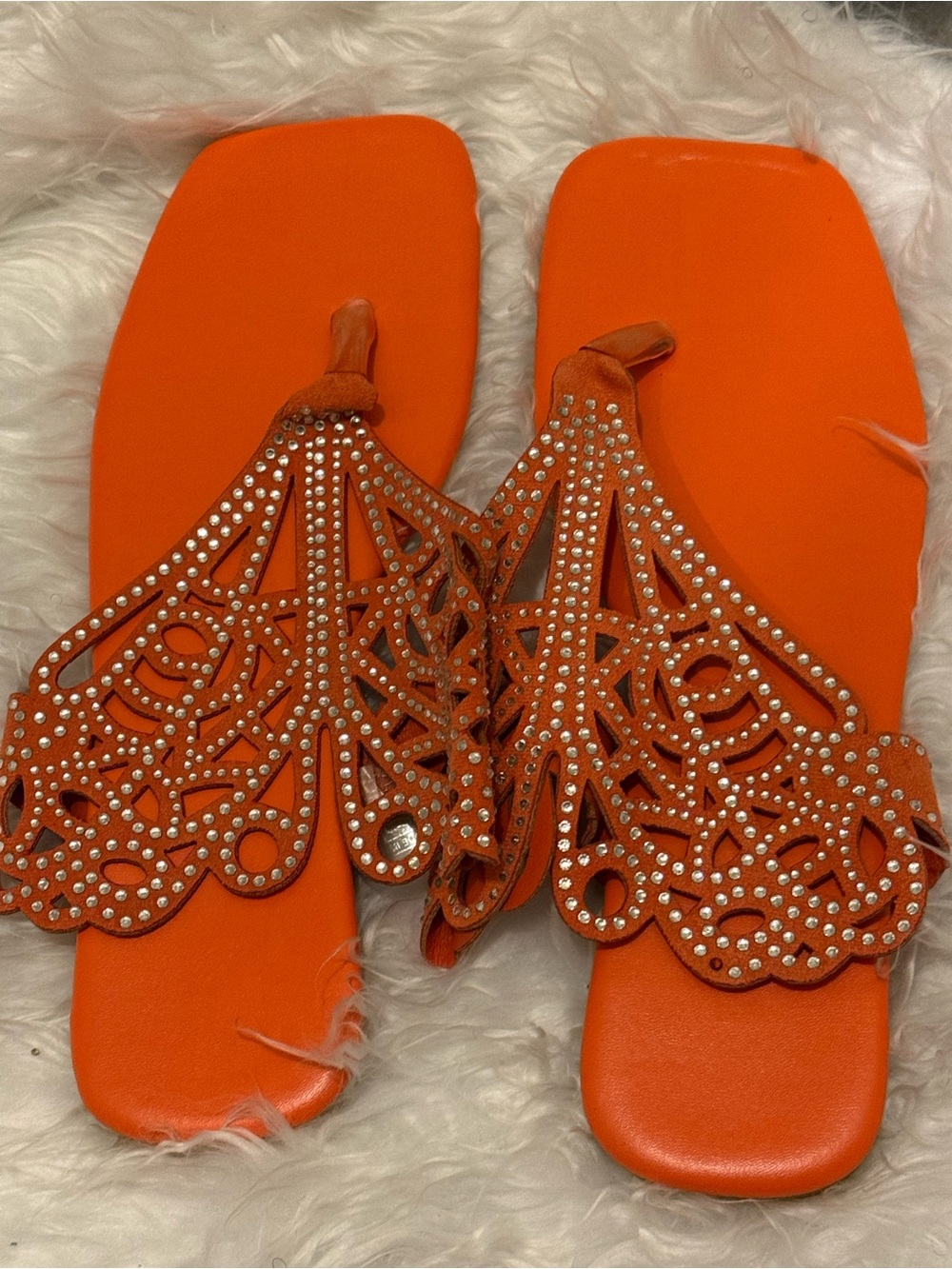 Orange Rhinestone Cutout Women’s Sandals
